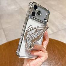 4-Corner Anti-Drop Phone Case With Shiny Bead Butterfly Stand, All-In-One Phone Case, Supports Wireless Charging, Compatible With IPhone 17/6/7/8/X/XS/XR/11/12/13/14/15/16, Galaxy S26 S20-S25, A03-A07, A11-A17, A20-A73, Redmi Note 7/8/9/10/11/12/13/14/15, Redmi 9/10/12/13C/14C/15C, OPPO, Honor Magic 5 6 7