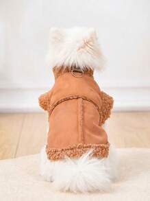 PETSIN Khaki-farbener winddichter Sherpa-Fleece-Futter Warmer Haustier-Mantel, kann von Katzen und Hunden im Herbst/Winter getragen werden - Braun - Übersicht 3