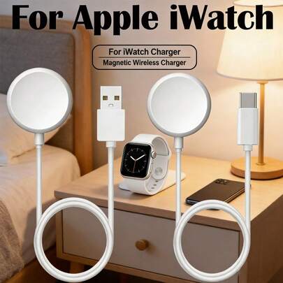 1 pieza Cargador inalámbrico magnético de carga rápida USB/Tipo C de 3.3ft/100cm compatible con Apple Watch Series Ultra/9/8/7/6/SE/SE2/5/4/3/2/1, adecuado para oficina, dormitorio y hogar