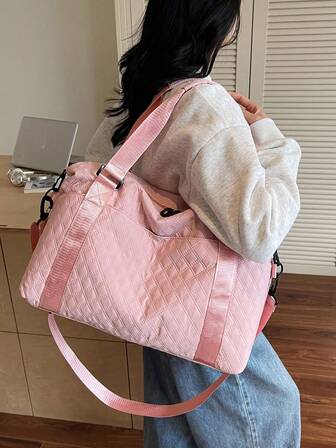 Simple Diamond Lattice Quilted Bag Women's Travel Bag Embroidered Tote Fashion Gym Bag Large Capacity Multifunction With Multi Pockets Wet And Dry Separation Lightweight Foldable Portable Handbag For Travel