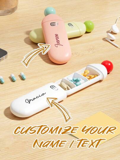 1pc Personalized Custom Pill Box - Slim Flat 3 Compartments Pill Case,Customized Name Portable Medicine Box Storage Box, Small Daily Vitamin Case,Cute Pill Case 3 Compartments,Cute Travel Trinket Organizer