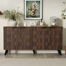 Modern Sideboard With 4 Cups In Dunkler Holzmaserung, 160.5 X 35.5 X 78 Cm – Praktisches Design Für Wohnzimmer, Schlafzimmer Und Esszimmer - Coffee Brown - View 1