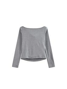 性感露肩紧身长袖上衣，女士秋冬款 - 灰色 - 查看 5