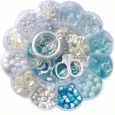 13 Grid 0.6-2.6cm Blue And White Mixed Acrylic Round Bead Flower Beads Can Be Used As Bracelets, Necklaces, Rings, DlY Jewelry Accessories, And Small Gifts
