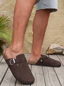 男女通用套脚凉鞋，可调节搭扣，PVC减震鞋底，全天舒适，适合室内外休闲穿着，舒适鞋履，简约设计，经久耐用 - 深咖啡色 - 查看 3