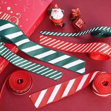 1pc Christmas Striped Grosgrain Ribbon DIY Bow Tie Gift Box Packaging Satin Ribbon Holiday Decor Ribbon For Wedding, Gift Box, Bag Decoration - Red and White - View 5