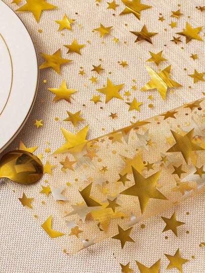 中东斋月桌布 - 星月桌旗 - 节日派对装饰 - 箔纸星星桌旗，多种尺寸可选 - 金属质感涤纶面料，营造节日氛围