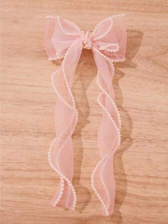 1 PC Hair Bow & Faux Pearl Decor Bow Hair Clip Cute Valentine's Day Claw Clips Hair Claws Hair Barrettes, School Stuff, Pearl Hair Accessories,Hair Ribbons
