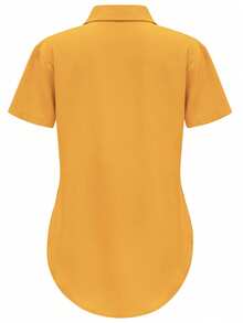 Women's Fashion Colorful Button Short Sleeve Shirt,Short Sleeve Tops - Yellow - View 2