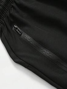 2 piezas Pantalones de 3/4 de longitud para hombres con bolsillos en ángulo y cordón en la cintura - Negro - Ver 5