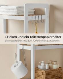 SONGMICS Toilettenregal, Badezimmerregal, Waschmaschinenregal, 3 Ebenen, Badregal aus Bambus, verstellbare Ablage, platzsparend