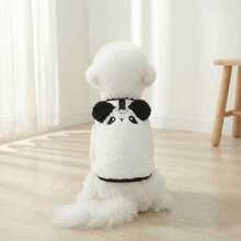 Soft & Comfortable Cartoon Animal Pattern Fleece Vest With D-Ring Leash, Warm Pet Clothing For Small/Medium Dogs, Autumn/Winter - Black - View 1