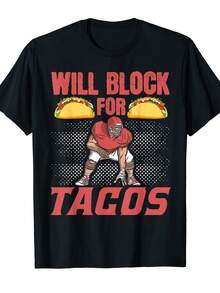 American Football Lineman Will Block For Tacos T-Shirt, Retro Loose-Fit T-Shirt - Back 9 - View 6