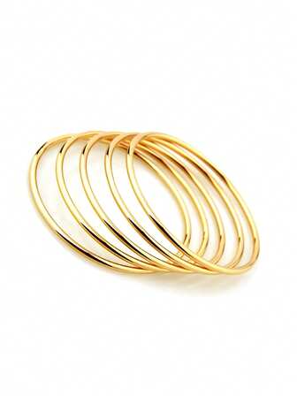 5pcs Metallic Smooth Bangle Bracelets, 2mm Width, Fashionable & Minimalist, Suitable For Women's Daily Wear