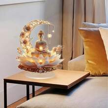 Figura decorativa de Buda dorado elegante sobre flor de loto acrílica en 2D plana - Figura de mesa con diseño iluminado para el hogar y el jardín, perfecta para celebraciones de invierno y festivales
