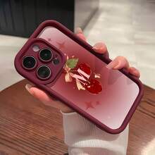 Estuche para teléfono con patrón de lazo de cereza Compatible con estuches para teléfonos   17  16 Pro Max  15 Pro Max  13 y  12 Hecho de material TPU a prueba de caídas, resistente al desgaste y cómodo de sostener Un gran regalo para familiares, amigos, seres queridos, novios / novias y para Navidad - Vino tinto - Ver 5