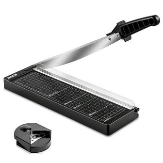 Svart pappersskärare med hörnrundare, giljotinpappersskärare med 8 ark kapacitet, lämplig för hantverk, klassrum och kontor.