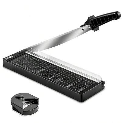 8-Sheet Black Paper Cutter With Round Corner Trimmer, Guillotine Style Paper Cutter Suitable For Crafts, Classroom And Office