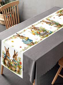 1 pieza Lindo Conejito Camino de Mesa de Pascua, con Diseño de Canasta de Pascua con Conejito, 35*180cm Estilo Granja de Poliéster Camino de Mesa de Pascua, Decoración del Hogar de Pascua 2026, Decoración de Mesa de Cocina y Comedor, Decoración Festiva de Primavera - Multicolor - Ver 5