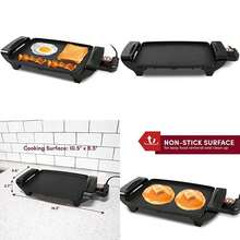 Elite Gourmet EGR2722A - Plancha eléctrica de 10.5 x 8.5 pulgadas, asas de tacto frío y superficie antiadherente, termostato extraíble/ajustable, pies de goma sin deslizamiento, color negro(10.5" x 8.5") - Multicolor - Ver 1