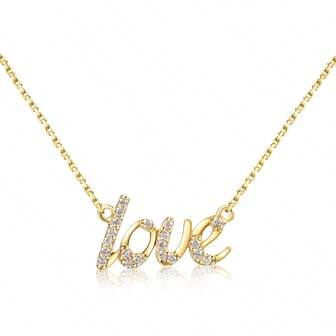 สร้อยคอจี้ตัวอักษร "Love" ประดับพลอยเทียมสีทอง เงินแท้ 925 สไตล์หวานหรูหรา เหมาะสำหรับใส่ลำลอง ทำงาน ออกเดท ช้อปปิ้ง สังสรรค์กับเพื่อน วาเลนไทน์ และโอกาสอื่น ๆ