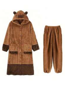 Capybara Pajamas, Bear Pajamas, Couple Pajamas, Women's Pajamas, Cute Fleece Pajamas For Fall/Winter, Fleece Winter Pajamas That Can Be Worn Outdoors