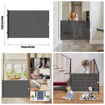 Barrera de Puerta Retrctil de  para Mascotas para Escaleras Y Puertas Pantalla Protectora Segura para Interior Y Exterior Cachorros Nios Bebs Accesos