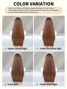 Elegant-26 Inch Brown Highlights Wigs For Women, Long Straight Wigs With Bangs,High Quality Soft Synthetic Fiber Wigs For Women Daily Wear, Festival Ready Party Use, Perfect Gift - Beginners Glueless Wig Accessories - 挑染棕色 - 查看 7