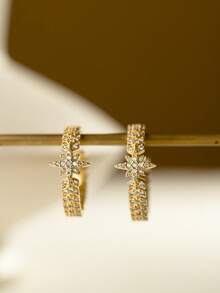 18K镀金优雅可爱铜耳环，适合日常佩戴和聚会场合 - 金色 - 查看 3