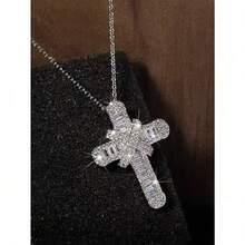 One Piece Of A Micro-Set Zirconia Cross Pendant Necklace In European And American Hip-Hop Style - Multicolor - View 9