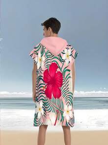 1pc Bohemian Style Tropical Floral Polyester Hooded Poncho, Plus Size Beach Towel - Vibrant Floral Design, Beach Wrap, Soft Polyester Robe, Suitable For Swimming, Travel And Beach Vacation, Unisex Bathrobe Surfing Accessories - Multicolor - View 23