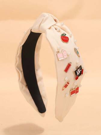 1pc Women's Teacher's Day Thank You Gift Pearl Decor Headband, Wide Top Knot Hair Accessory, Back To School, Birthday ,Hair Band ,Diadema ,Hair Hoop