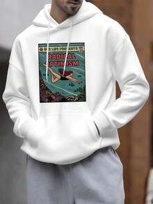 Men's Graphic Print Pullover Hoodie Quality Fabric, Loose Fit, Comfort Fit, Casual, Graphic Design, New Release - White - View 1