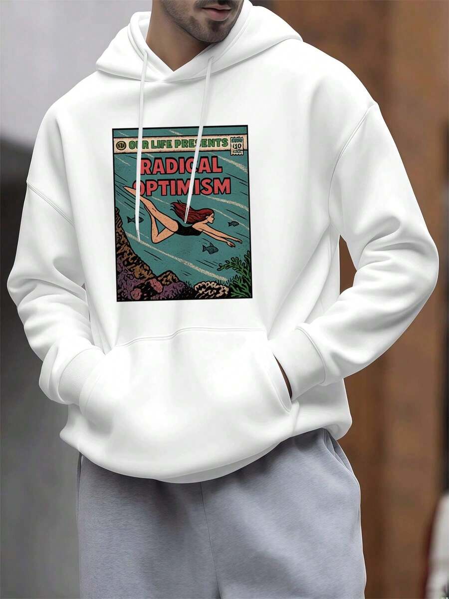 Men's Graphic Print Pullover Hoodie Quality Fabric, Loose Fit, Comfort Fit, Casual, Graphic Design, New Release - White - View 1