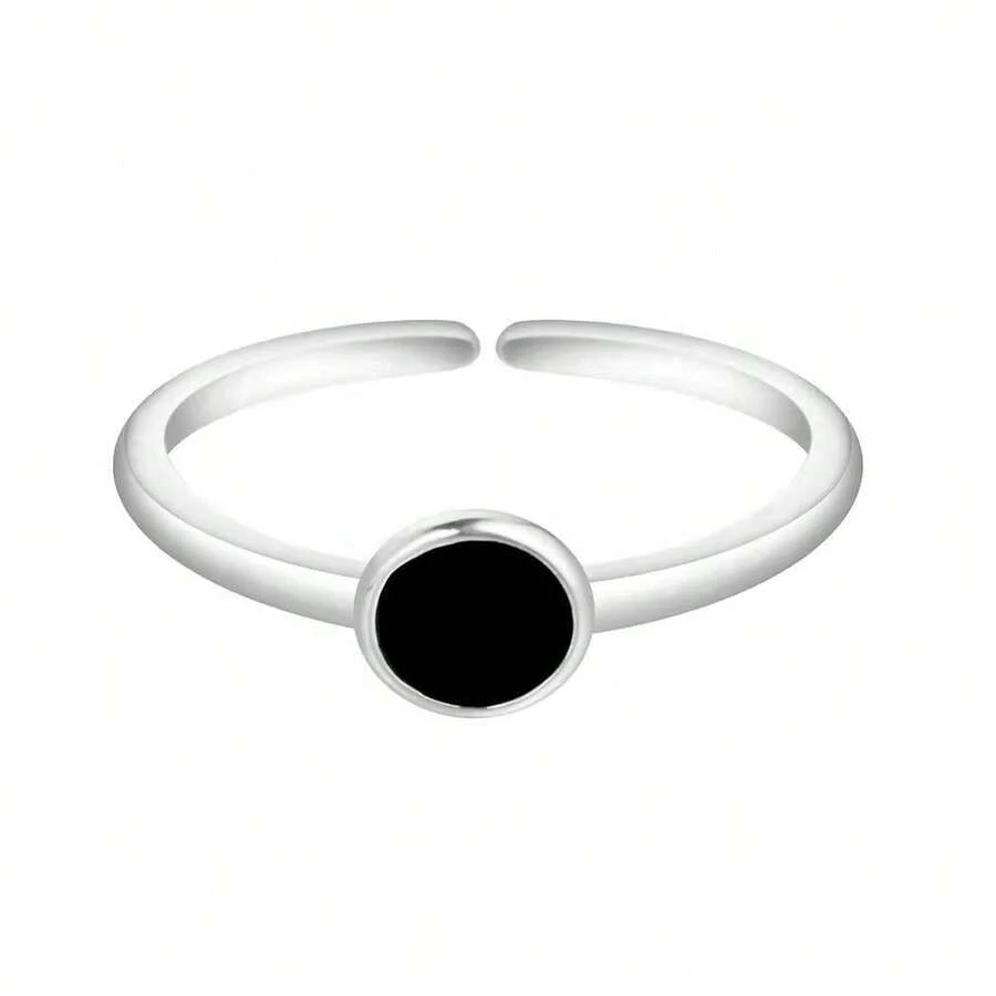 Anillo de cola redondo negro de resina de moda japonesa y coreana para el dedo índice y medio, joyería geométrica - Apertura ajustable - Ver 1