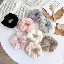 8pcs Fluffy Hair Scrunchies, Soft Thick Plush Scrunchies, Ponytail Holders, Dry & Wet Use Hair Ties (Random Colors) Rubber Bands Beauty Home Hair Accessories - Multicolor - View 5