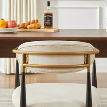 Set Of 2 Chairs With Beige Cushions And A Black And Gold Metal Frame. The Fabric Seat Cushions Are Soft And Breathable, And Complement Various Interior Design Styles. - Beige - View 7