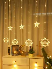 1pc 2.1m82 LED Indoor Home Decor Star Curtain Light String, Battery Powered, Flashing Lights, Bedroom Wall Decor LED Fairy Light String, Suitable For Room Wall Decoration,Wedding Party Holiday Decoration,Outdoor Garden Decor Star Lights,Decorative Light String For Eaves