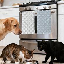 MEMNUN 2条复古几何印花浅蓝色厨房毛巾，尺寸为15.75*23.62英寸（40*60厘米），超柔软吸水超细纤维材质，可用作洗碗巾、手巾、抹布，亦可用于家居装饰、厨房装饰、烹饪烘焙、清洁等，适合餐厅、厨房、节日装饰和礼品，四季皆宜。