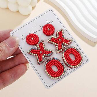 A Pair Handmade Rice Bead Pearl XOXO Earrings - For Valentine's Day, Dates, Couple Outfits, Girlfriend Gatherings, Parties, Street Photography