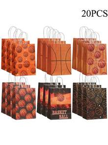5/12/24 Stücke Basketball Kraftpapier Taschen, Einzelhandelstaschen mit Basketball Muster, Henkel Kraftpapier Einkaufstaschen, geeignet für Geburtstagsdekoration, Partyverpackung, Herrengeschenke, Partyfavors, Club Einkaufstaschen, geeignet für Schulanfangszeit, Sommercamp, Schulöffnungszeit, Sportveranstaltungen - Verschiedenfarbig - Übersicht 3