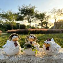 有趣的农场鸡雕像，栅栏装饰，可爱的树脂鸡摆件，户外逼真动物雕塑，鸡雕像，适合家庭花园台阶、农场、庭院、后院等。 - A - 查看 3