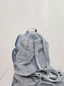 New Fashionable Light Blue Heart-Shaped Denim Backpack,Valentine's Day Gift,Small Backpack With Rhinestones And Small Hearts, Retro Preppy Style, Mini Perfume Backpack. - Blue - View 6