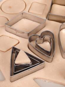 30件套专业烘焙几何饼干模具套装，不锈钢饼干模具套装，带收纳盒，创意造型压模工具，翻糖模具，包含方形、圆形、心形、花形、水滴形、菱形、三角形、椭圆形、六边形、长方形、梯形等形状 - 彩色 - 查看 4