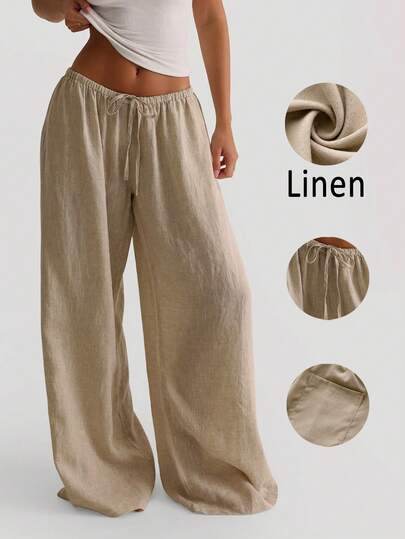 Women's Casual Comfortable Versatile Linen Loose Flowy Wide Leg Pants