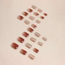 4 Boxes 96Pcs Short Squoval Press On Nails Warm Brown Ombre With Glitter Lines Press On Nails, Short Oval False Nails For A Cozy Fall Winter Vibe, Sweet & Gentle New Design Fake Nails For Women & Girls, Reusable Removable Nails For Daily, Date, Party, Holiday Gatherings.Nail Supplies,Nails Press On,Nail Kit,Christmas Nails,Christmas Gifts, - 粉紅色350 - 查看 3