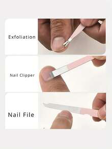 14Pcs Pastel Pink & Blue Manicure Set | Cute Portable Nail Clipper Scissors Kit | Travel Beauty Care Gift For Women - Multicolor - View 9