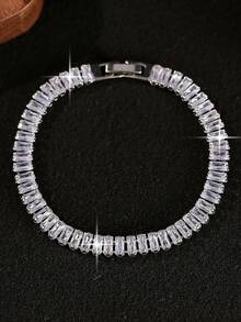 3pcs/Set Fashion Shining Round Square Geometric Cubic Zirconia Tennis Bracelets Sets For Engagement Banquets, Daily Wear, Gift For Friends - White - View 7