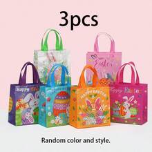 24pcs/12pcs/6pcs/3pcs Rabbit Themed Paper Bags With Handles, Reusable Non-Woven Fabric Bags, Easter Party Supplies, Birthday Party Gifts And Packaging - Multicolor - View 12