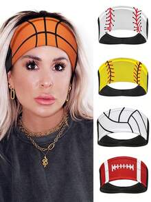 1pc Sports Headband With Basketball & Volleyball Pattern, Sweat-Absorbing For Yoga, Running, Fitness Hair Accessories Fashion Hair Bands - Multicolor - View 1